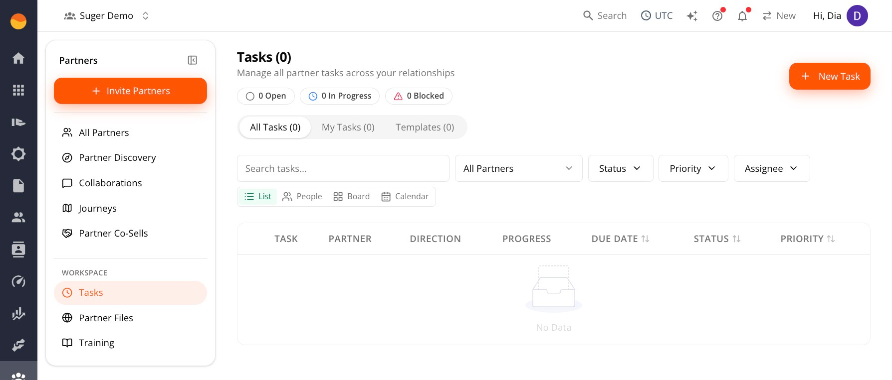 Tasks page in the Partner Console