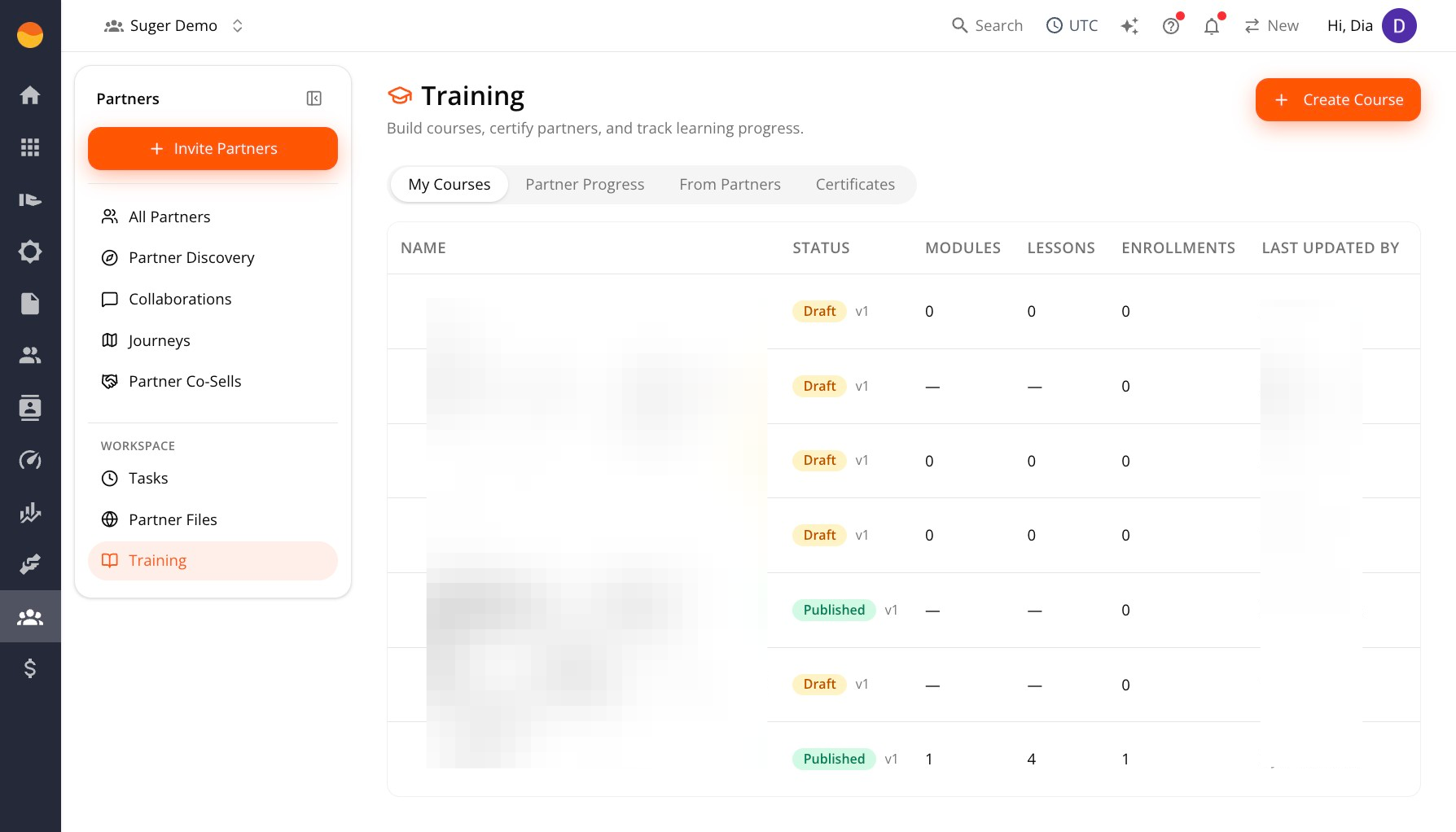 Training page in the Partner Console