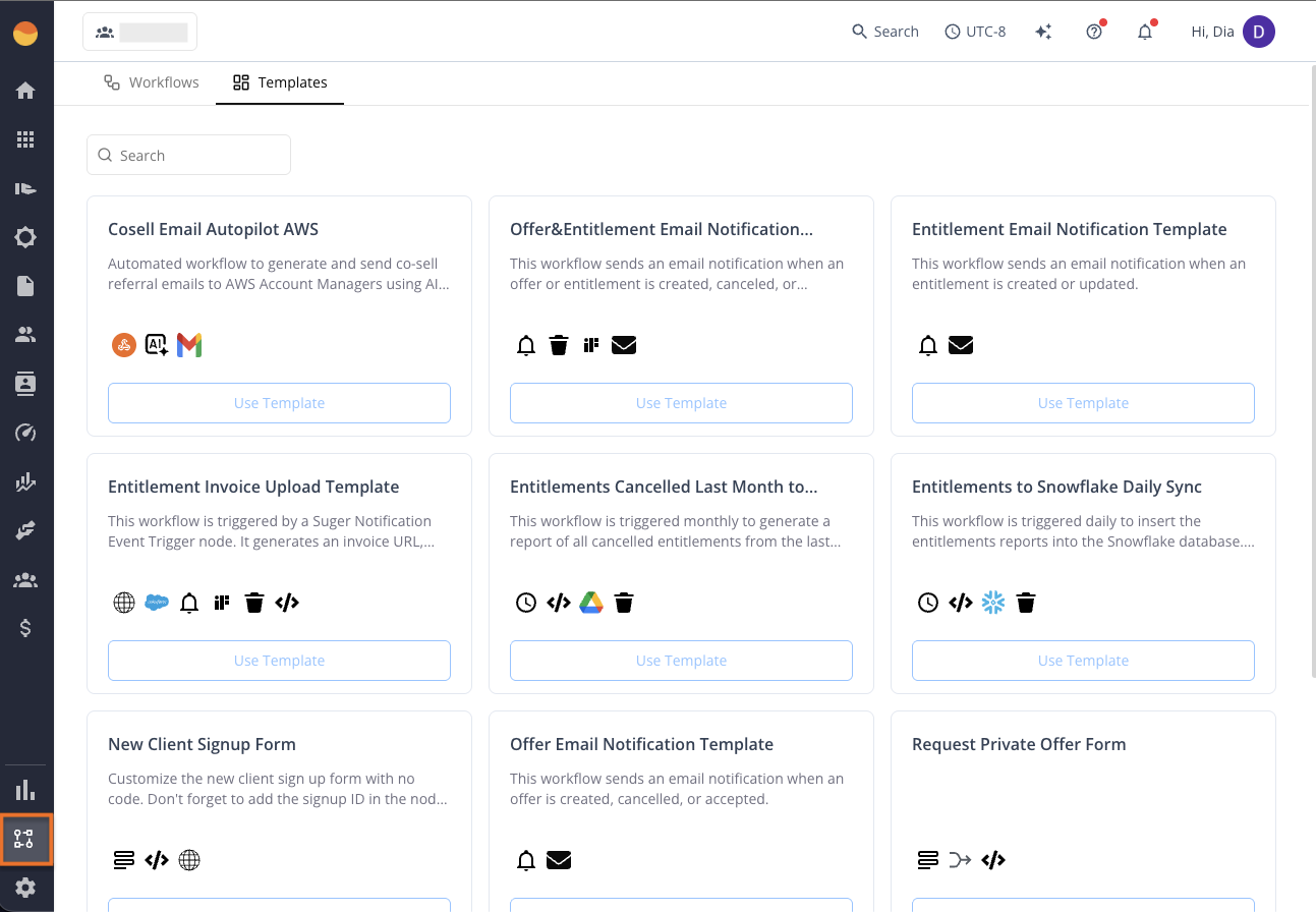 Workflows page in the Suger Console