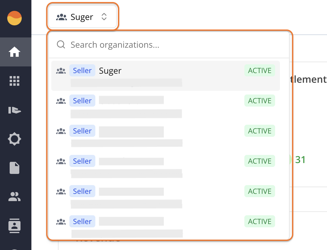 Switching organization in the Suger Console