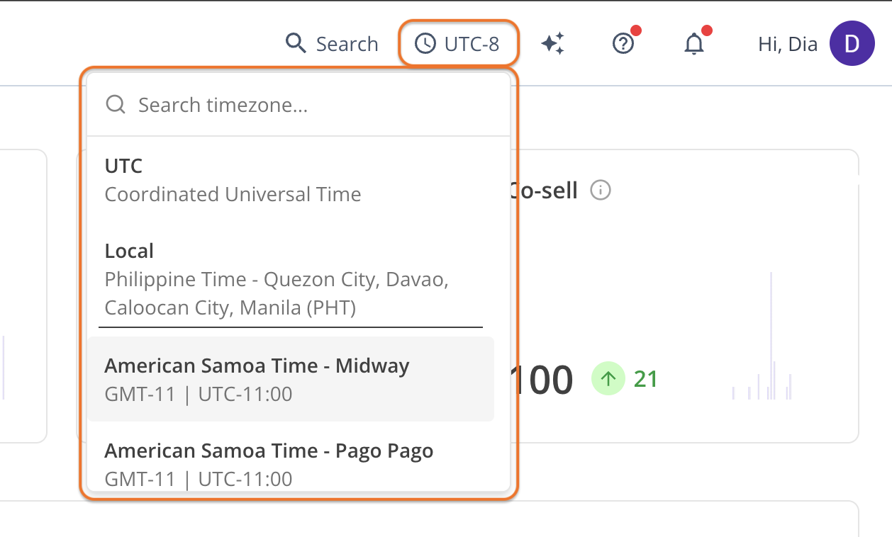 Timezone selector in the Suger Console