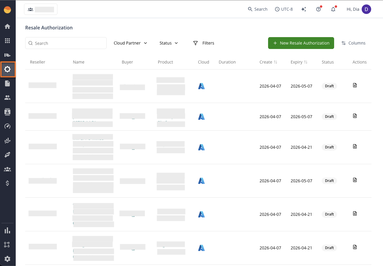 Resale page in the Suger Console
