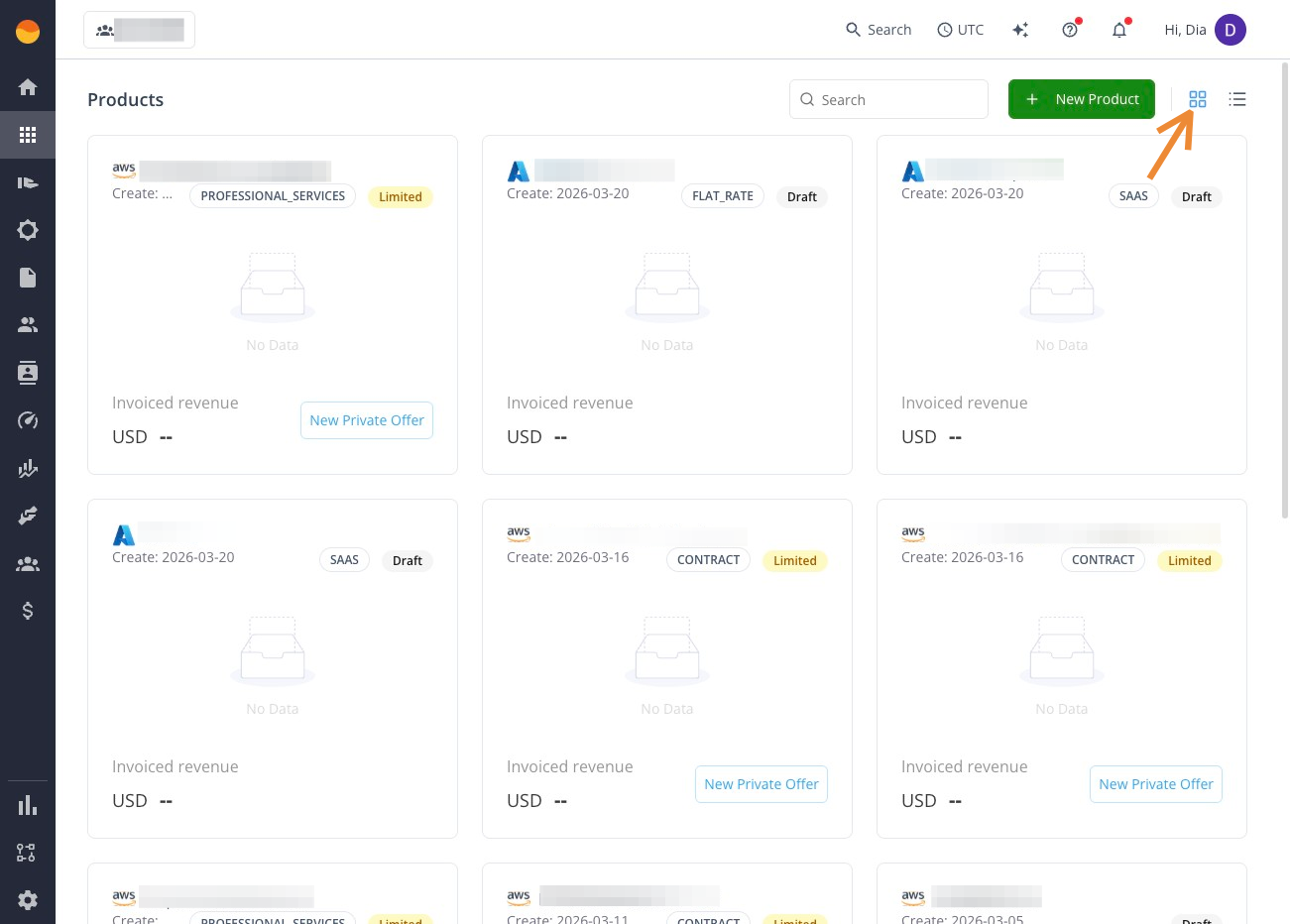 Tile view on the Products page in the Suger Console