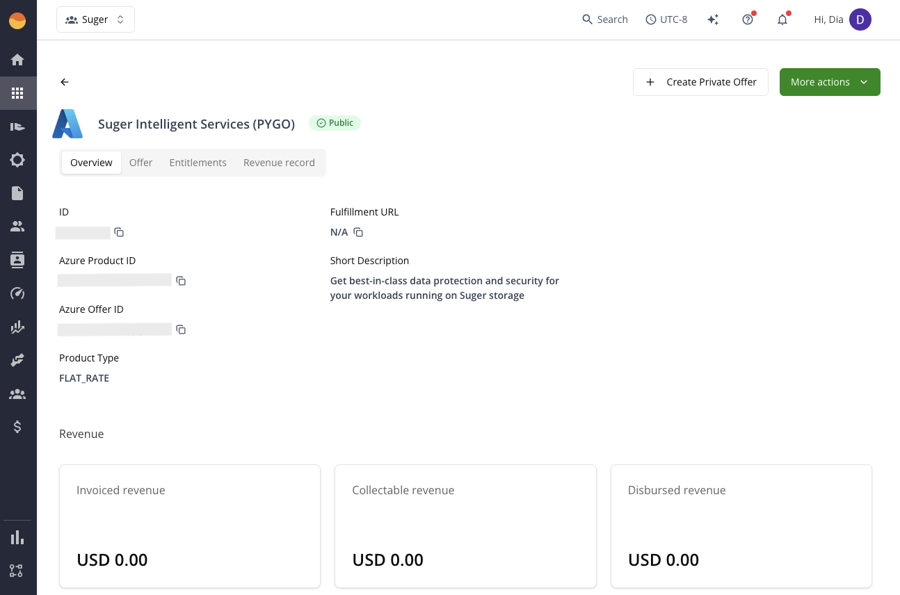 Product details Overview tab in the Suger Console