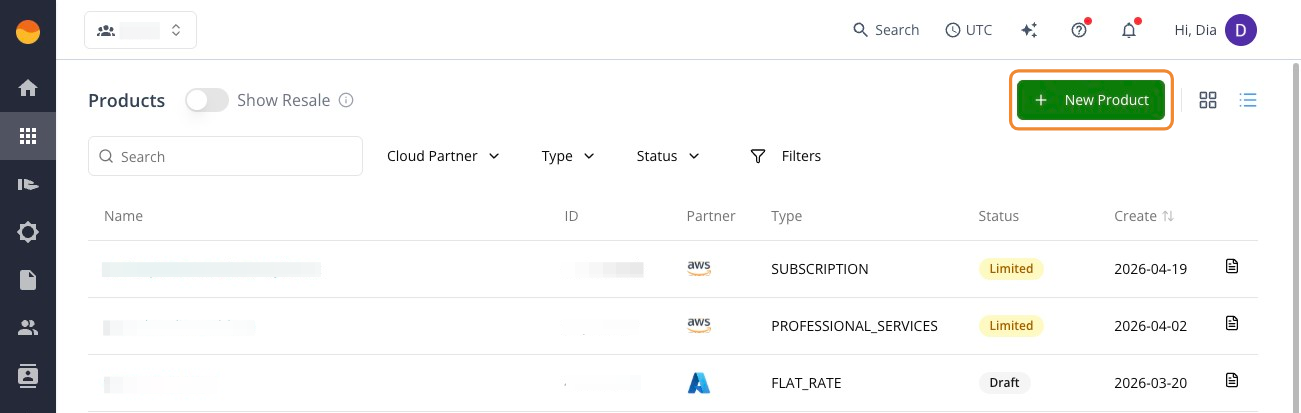New Product button on the Products page in the Suger Console