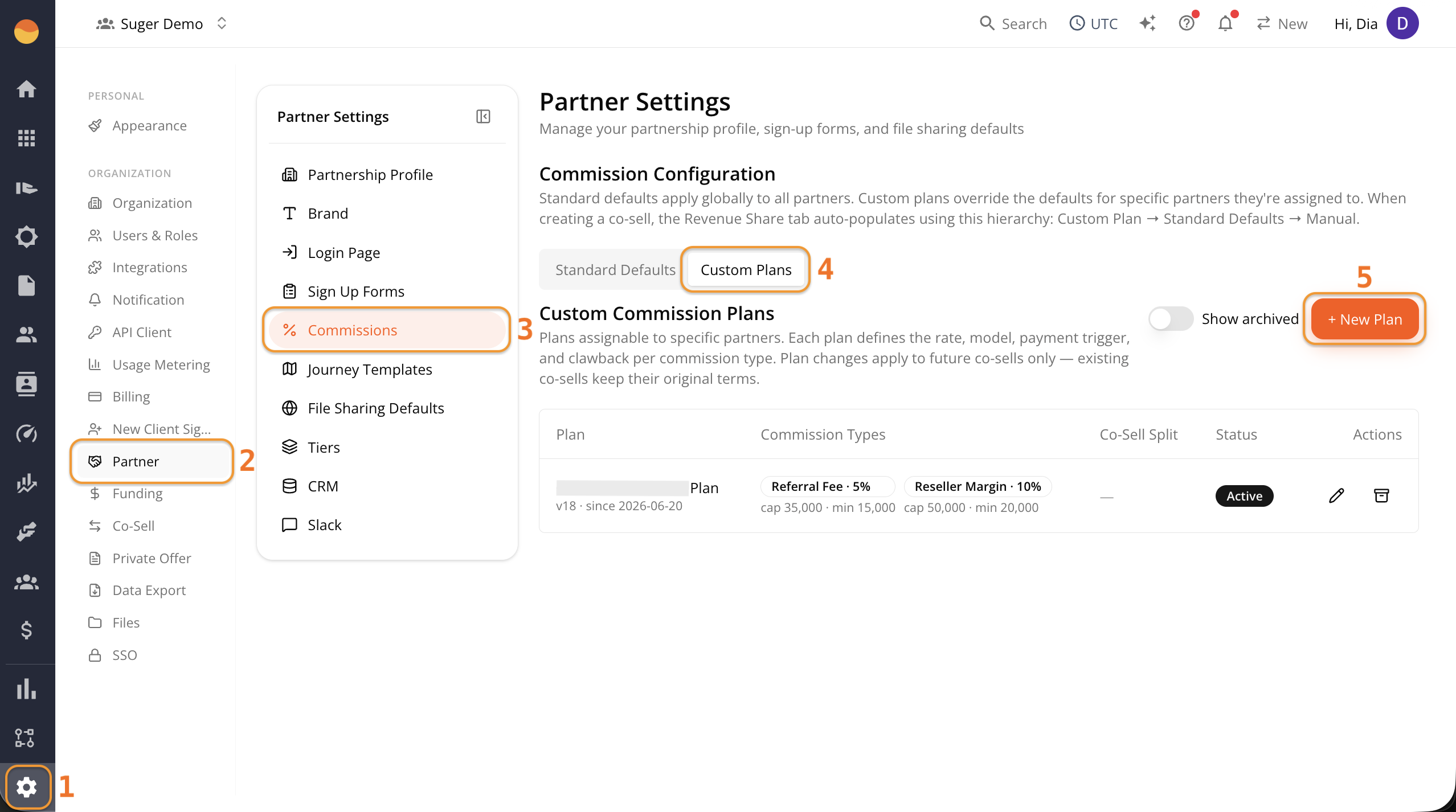 Custom Plans tab with the New Plan button