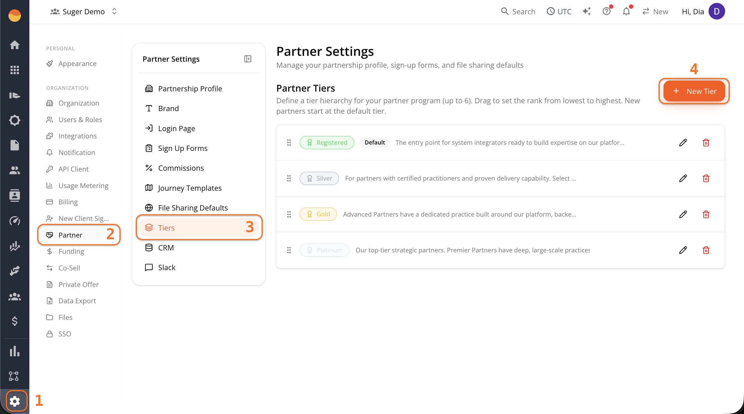 New Tier button on the Partner Tiers settings page