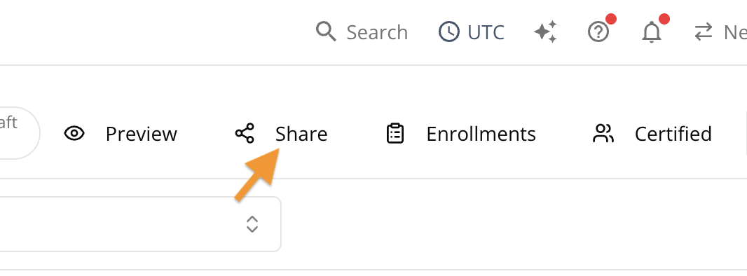 Share button in the course top toolbar