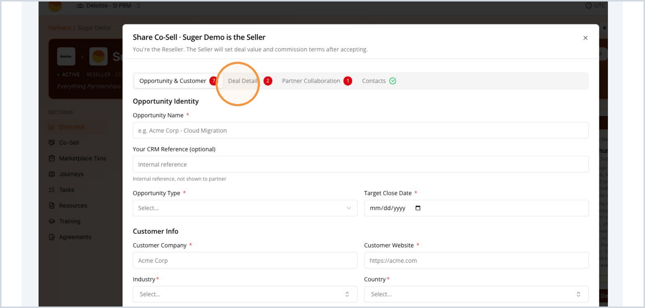 Opportunity and customer information fields