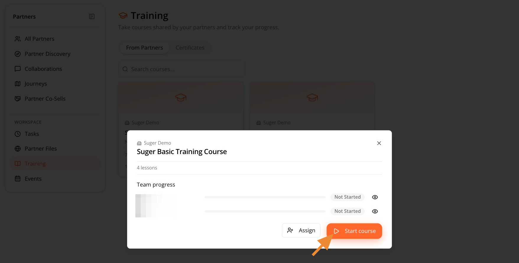 Course card with the Start course button
