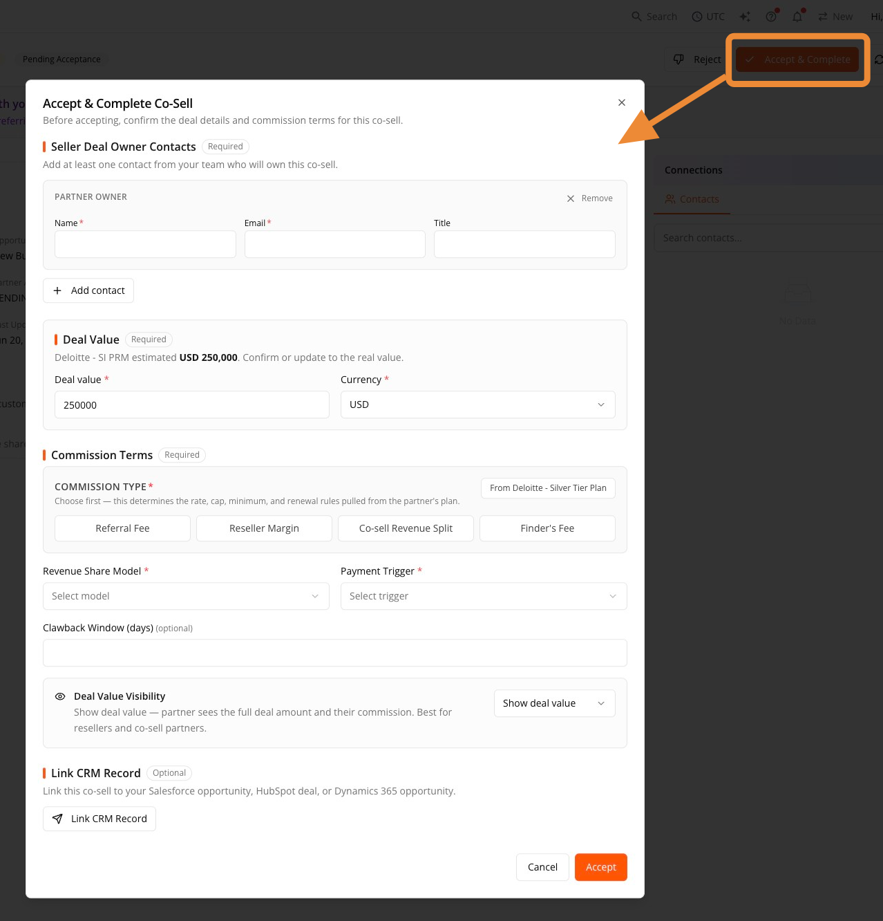 Accept & Complete Co-Sell window