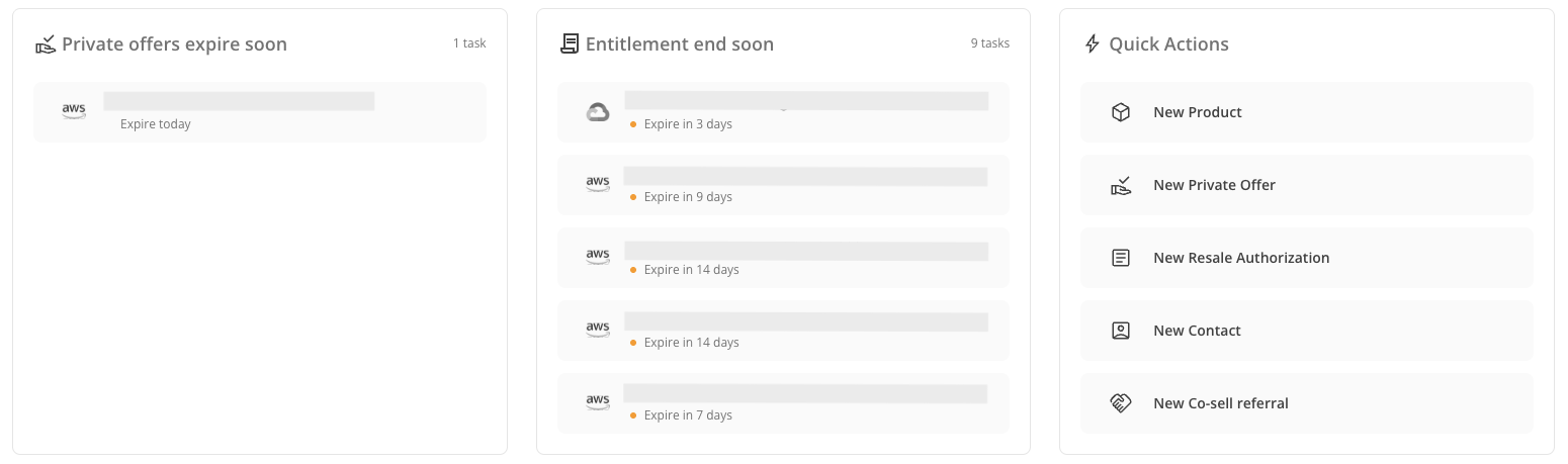 Attention items and quick actions on the Suger Console Home page