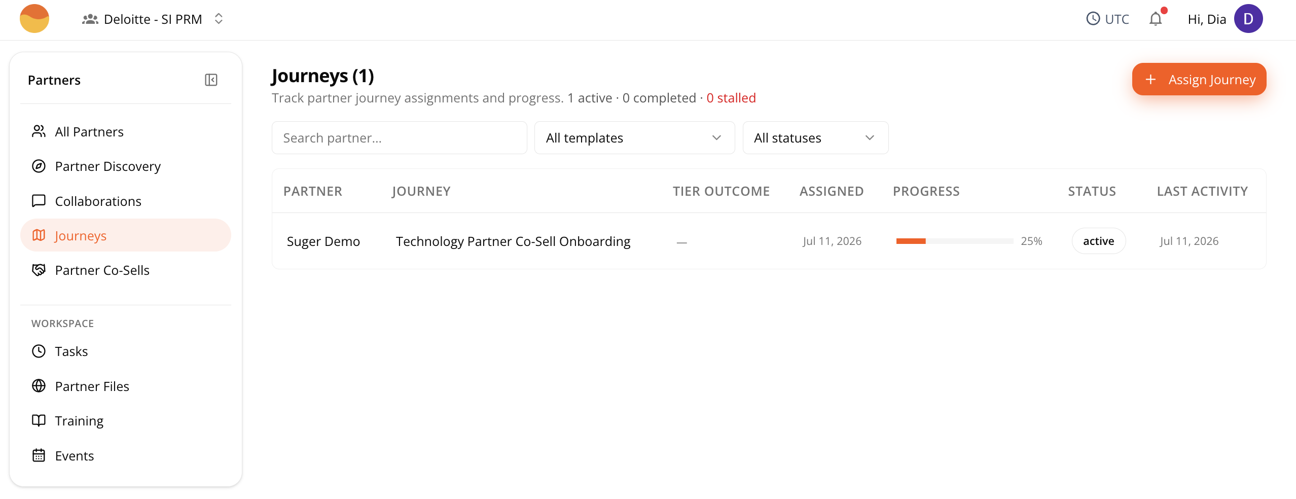 Journeys page in the Partner Console showing assigned journey cards