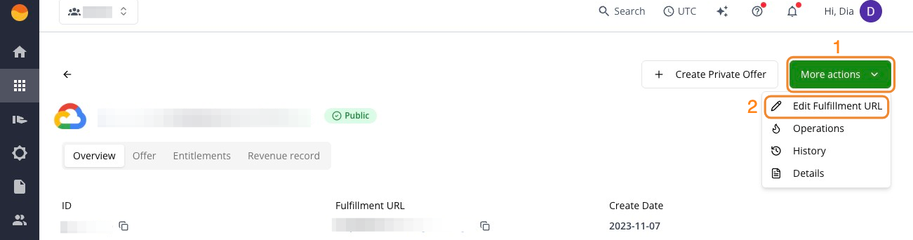 GCP Fulfillment URL in the Suger Console