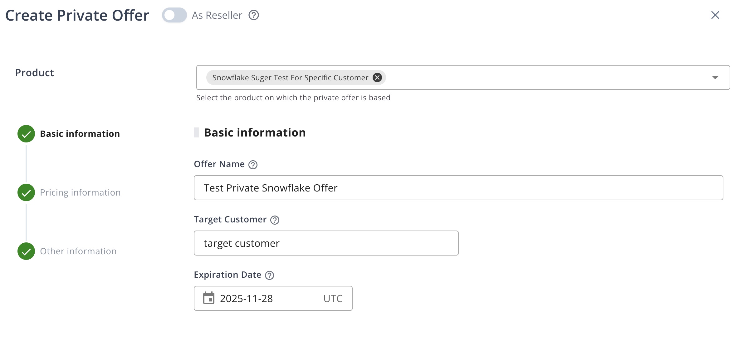 Create Private Offer Step 1