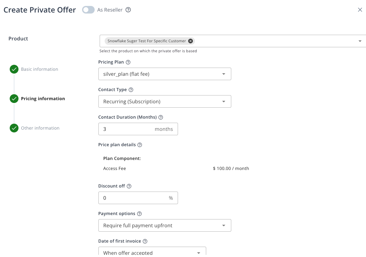 Create Private Offer Step 2 - Subscription
